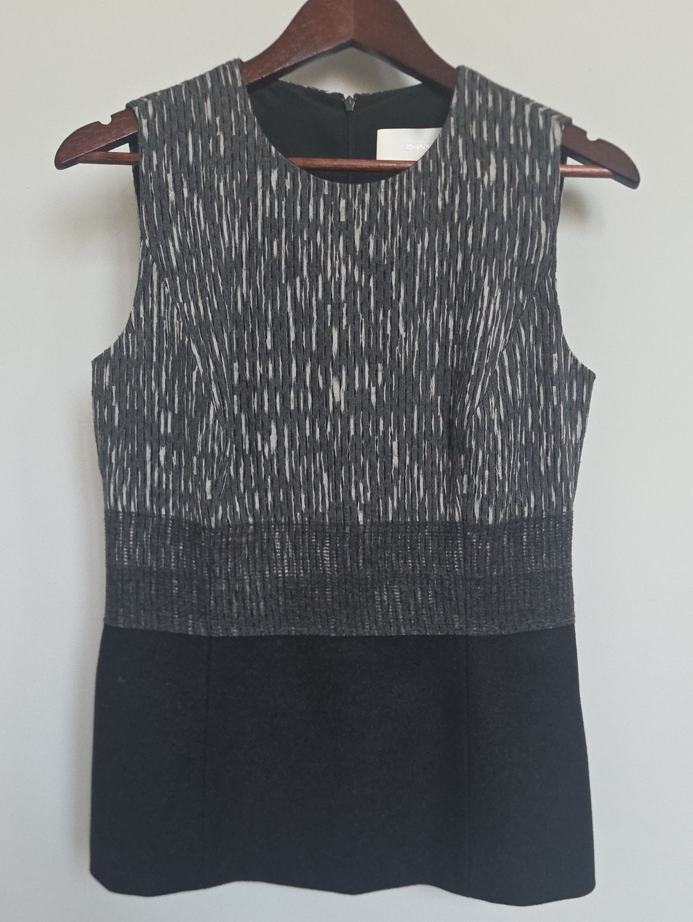 Boss Dark Grey Wool Top, 3 Fabrics Blended. Runway Edition